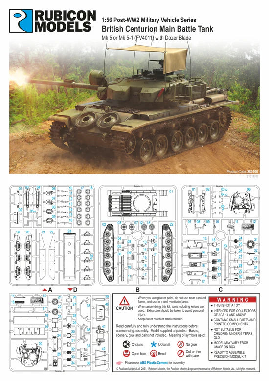 Centurion MBT Mk 5 Mk 5/1 – okładka instrukcji Rubicon Models, 4 wypraski A B C D, Product Code 280105