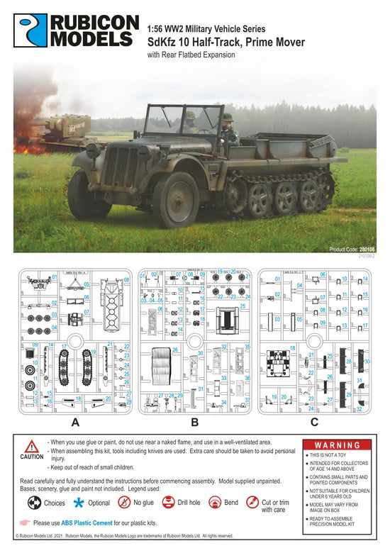 SdKfz 10 Half Track – okładka instrukcji Rubicon Models, 3 wypraski A B C, Product Code 280108