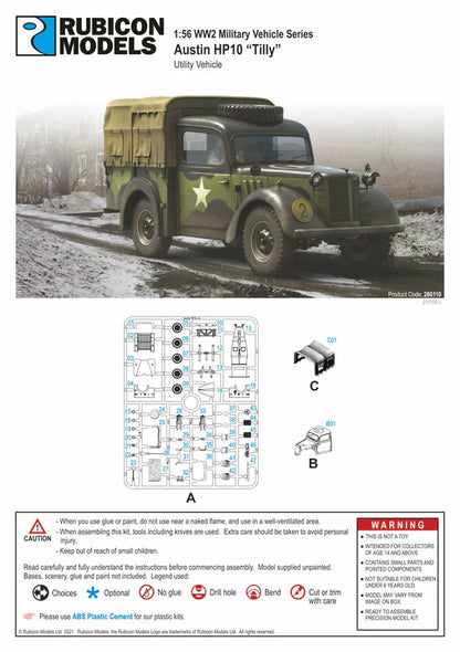 Austin Tilly HP10 – okładka instrukcji Rubicon Models, wypraski A B C, Product Code 280110