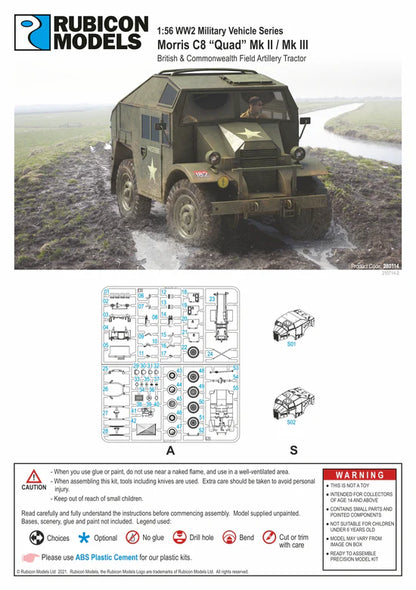 Morris C8 Quad Mk II Mk III – okładka instrukcji Rubicon Models, wypraski A S, Product Code 280114