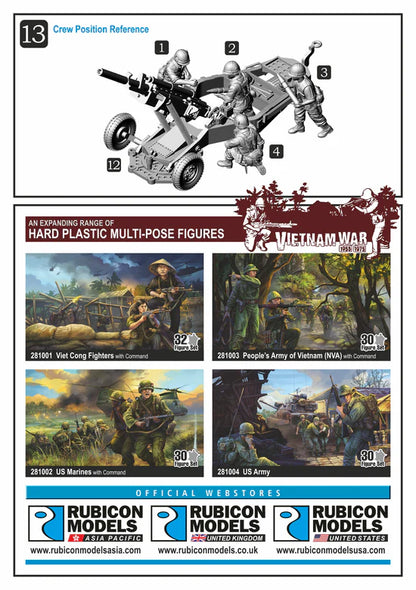 Rubicon Models 280126 – M102 105mm Howitzer, rozmieszczenie obsługi, Vietnam War, skala 1:56