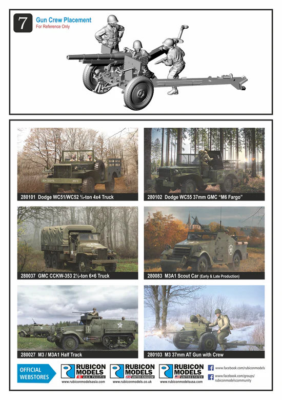 Rubicon Models 280127 – M2A3 75mm Field Gun, rozmieszczenie obsługi, skala 1:56, Bolt Action WWII