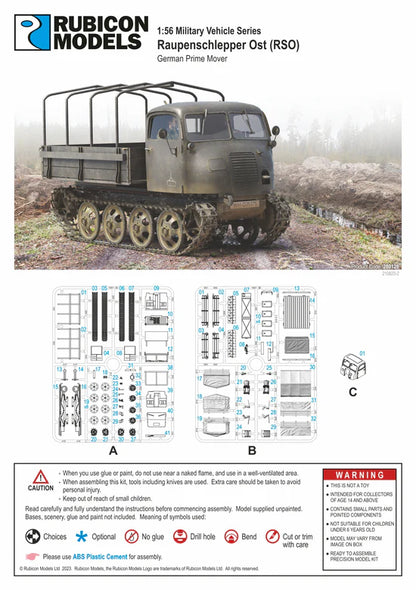 Raupenschlepper Ost RSO/01 RSO/03 – okładka instrukcji Rubicon Models, wypraski A B C, Product Code 280128