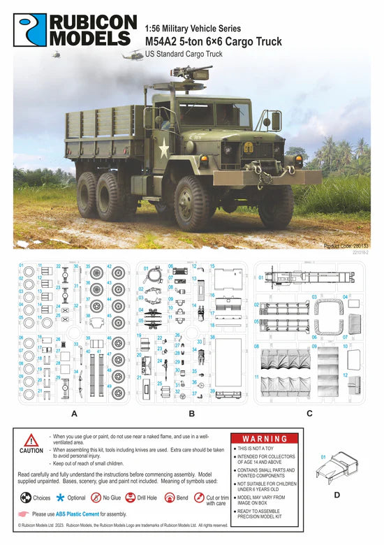 M54A2 5-Ton 6x6 Truck Rubicon Models – okładka pudełka i sprues A B C D, 280133