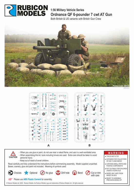 Ordnance QF 6-Pounder 7cwt – okładka instrukcji Rubicon Models, wypraski A B, Product Code 280139