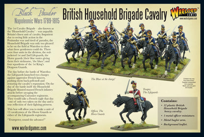 Tył pudełka British Household Brigade Cavalry – opis zestawu, zawartość i pomalowane figurki Horse Guards i Lifeguards, Warlord Games Black Powder 28mm
