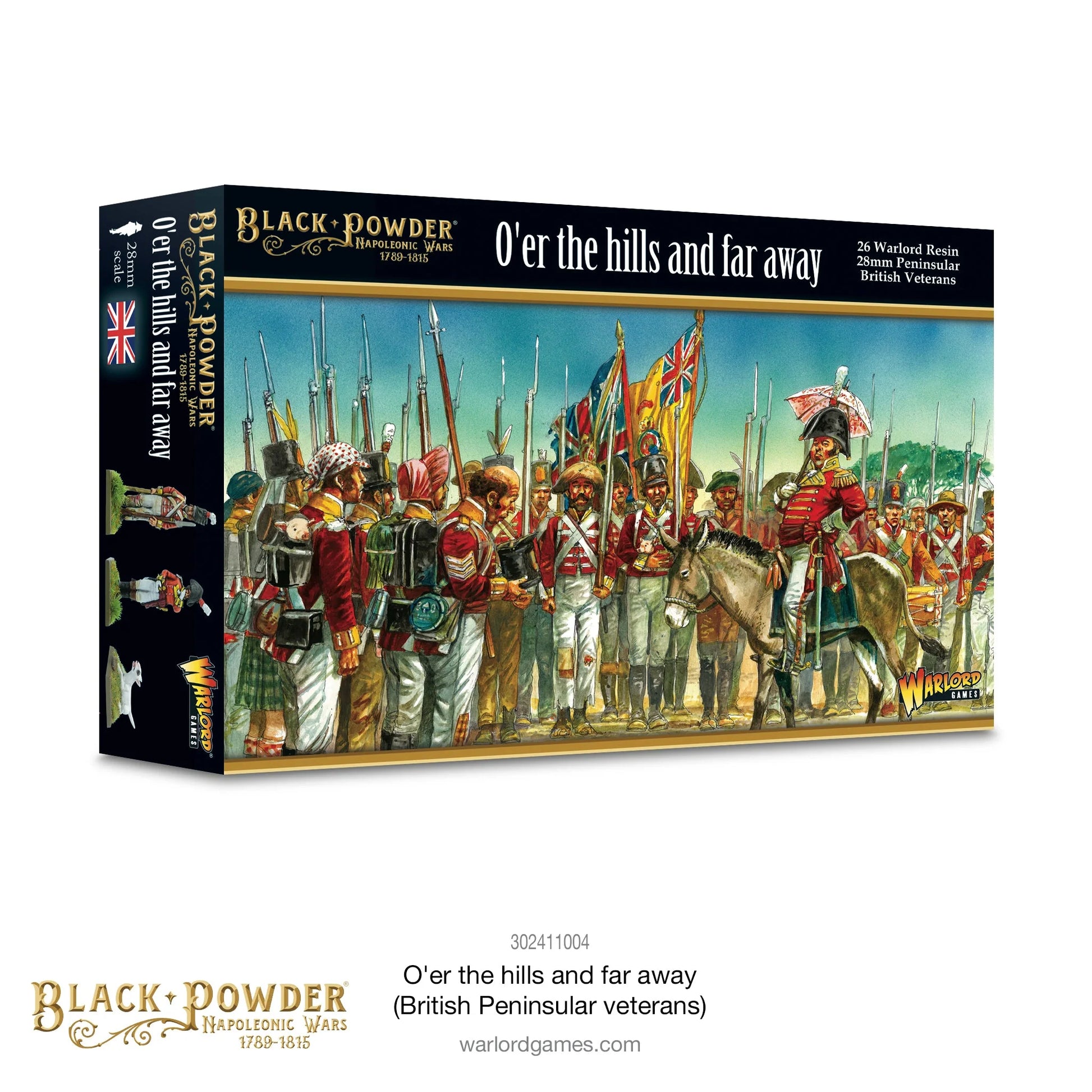 Pudełko zestawu O'er the hills and far away – Black Powder Napoleonic Wars 1789-1815, 26 figurek z żywicy Warlord 28mm Brytyjscy Weterani Półwyspu Iberyjskiego
