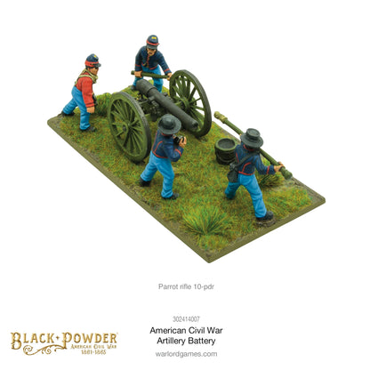Artillery Battery ACW 302414007 – dział ordynansowe 3-calowe z czteroosobową obsługą Konfederacji w szarych mundurach z czerwonymi czapkami, widok z boku, 28mm Black Powder ACW
