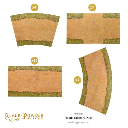 Roads Scenery Pack 318810005 MDF - Zestaw Dróg - zawartość zestawu sekcje proste i zakręty Warlord Games
