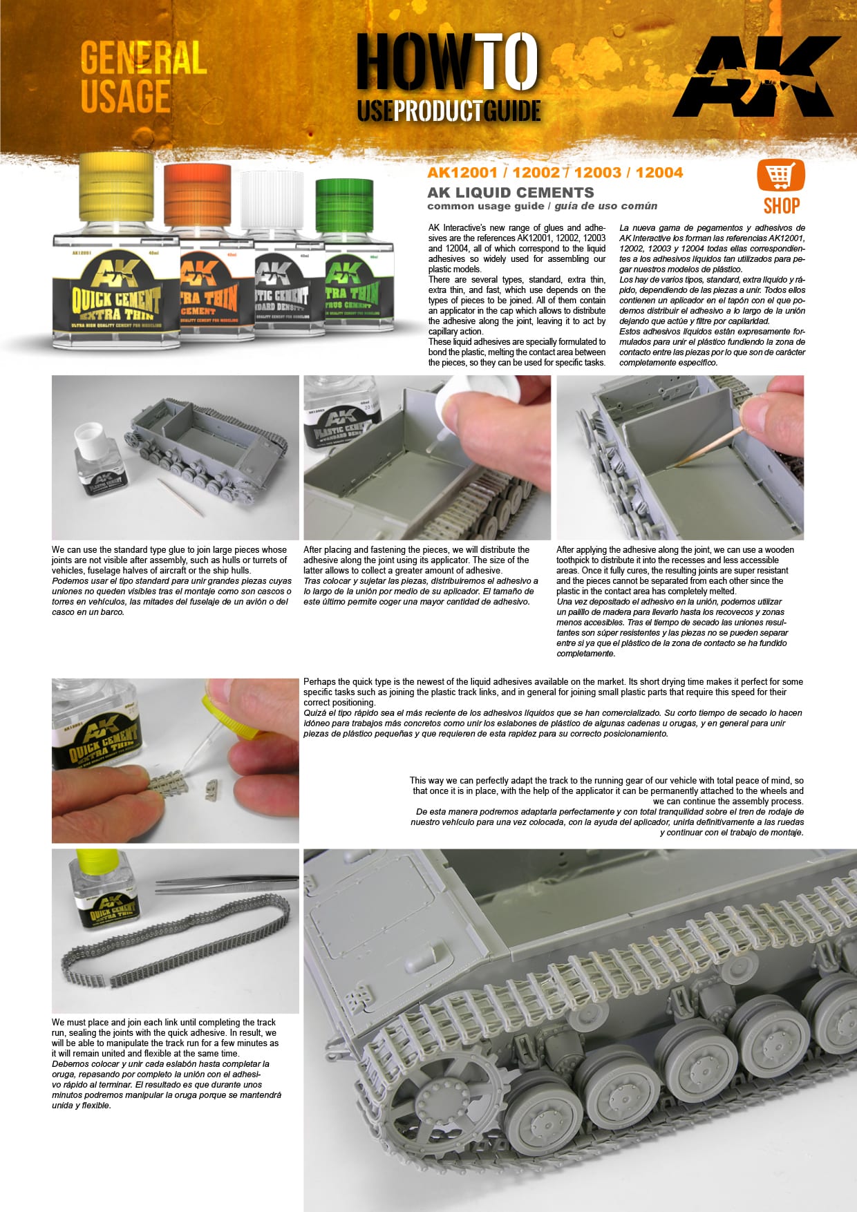 AK Interactive Quick Cement Extra Thin AK12001 – instrukcja użycia: aplikacja kleju pędzelkiem na elementy modelu, łączenie ogniw gąsienicy i dużych powierzchni plastikowych
