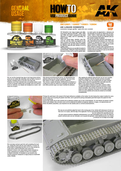 AK Interactive Quick Cement Extra Thin AK12001 – instrukcja użycia: aplikacja kleju pędzelkiem na elementy modelu, łączenie ogniw gąsienicy i dużych powierzchni plastikowych
