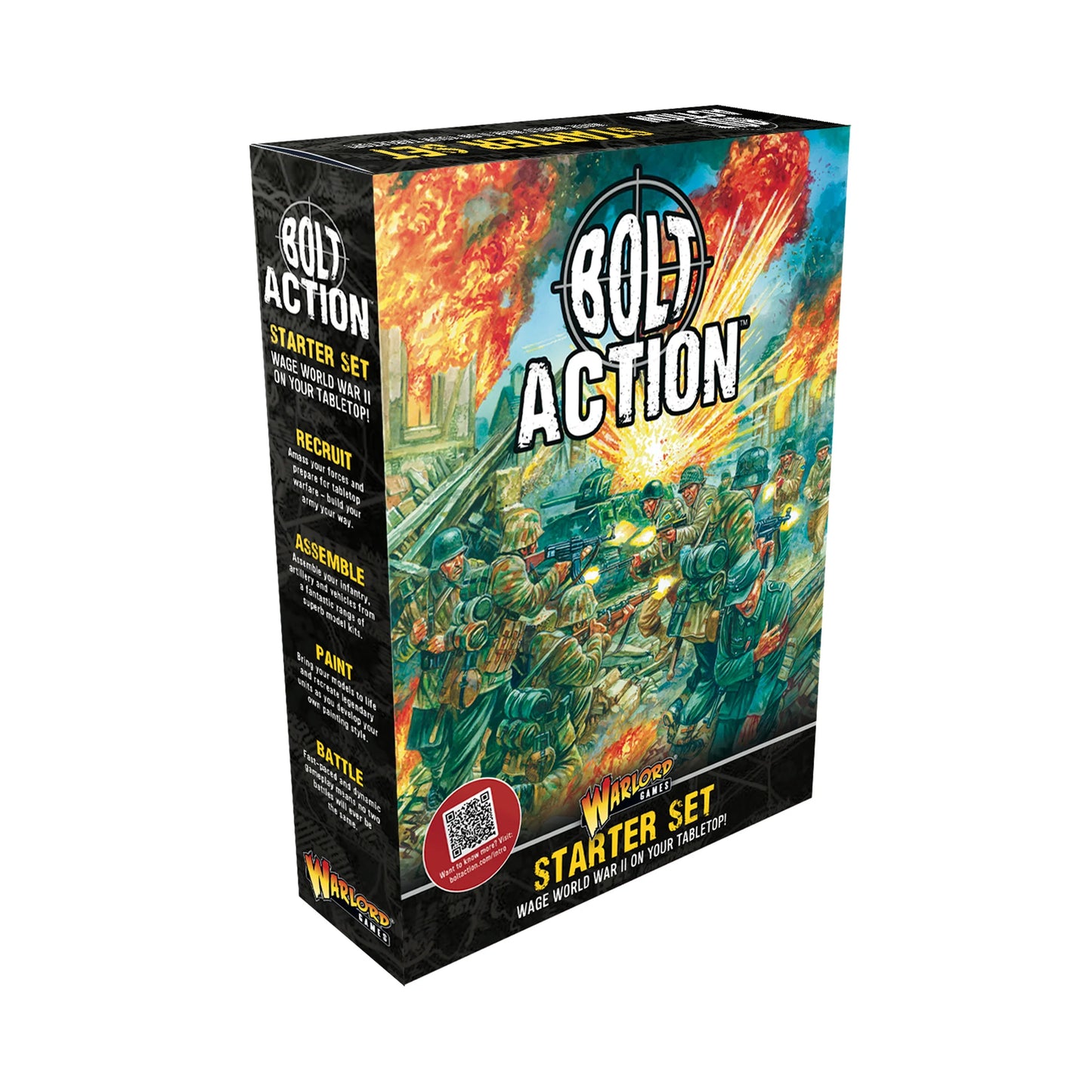 Warlord Games Bolt Action Starter Set – oryginalne pudełko zestawu startowego II Wojna Światowa, widok na przód i bok opakowania, Bolt Action
