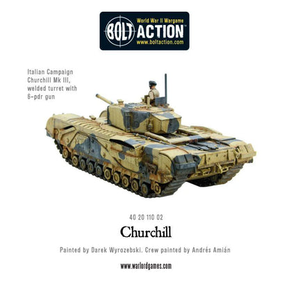 Churchill Tank MkIII - Bolt Action 28mm - widok z boku załoga kamuflaż pustynny Italian Campaign - Warlord Games