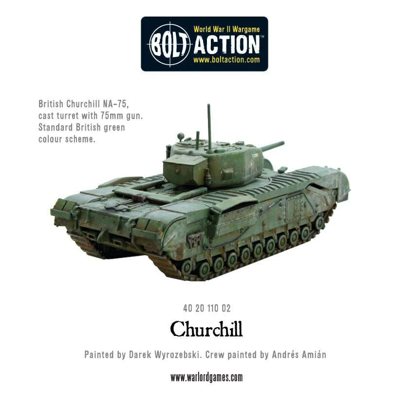 Churchill Tank NA-75 - Bolt Action 28mm - odlewana wieża 75mm gun British green kamuflaż - Warlord Games