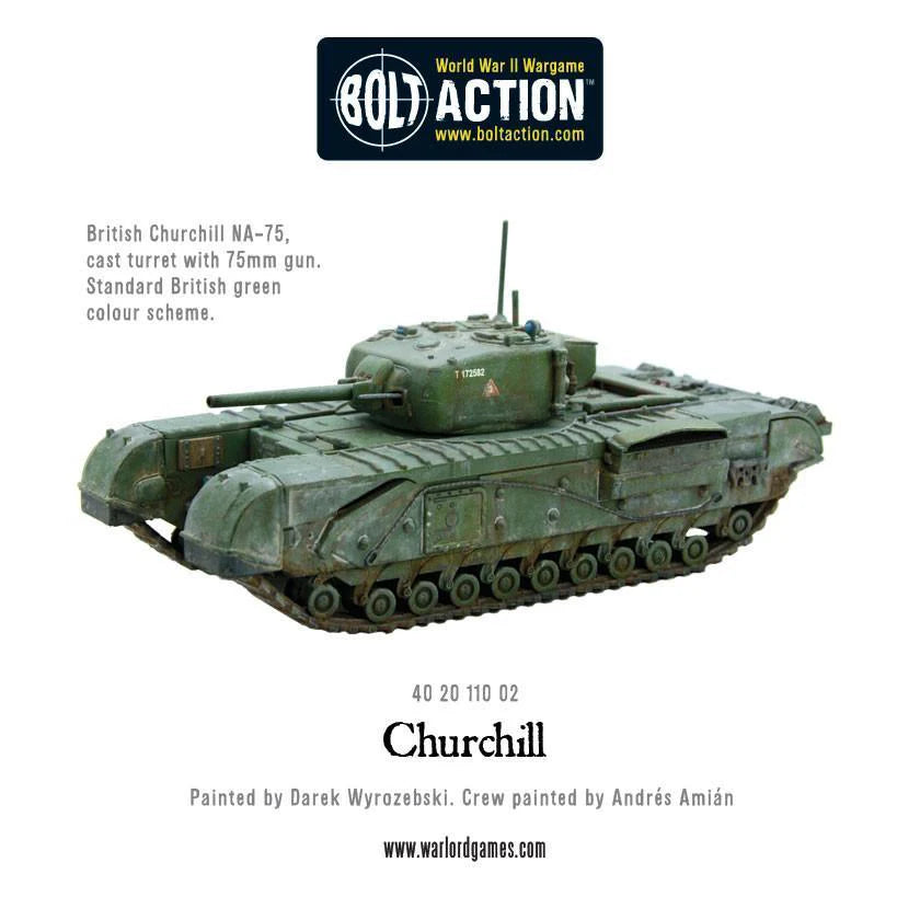 Churchill Tank NA-75 - Bolt Action 28mm - widok z boku załoga British green kamuflaż Europa - Warlord Games