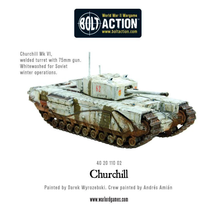 Churchill Tank MkVI - Bolt Action 28mm - spawana wieża 75mm gun whitewash kamuflaż zimowy Soviet operations - Warlord Games