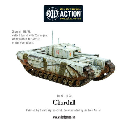 Churchill Tank MkVI - Bolt Action 28mm - spawana wieża 75mm gun whitewash kamuflaż zimowy Soviet operations - Warlord Games