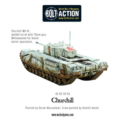 Churchill Tank MkVI - Bolt Action 28mm - widok z boku załoga whitewash kamuflaż zimowy Soviet winter - Warlord Games