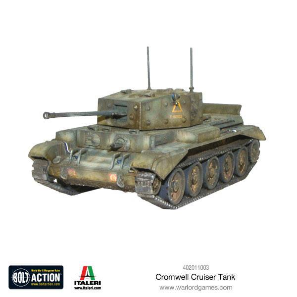 Cromwell Cruiser Tank - Bolt Action 28mm - model pomalowany British green 75mm gun widok z przodu - Warlord Games