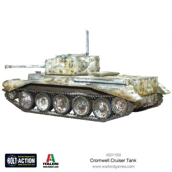 Cromwell Cruiser Tank - Bolt Action 28mm - widok z lewego boku whitewash kamuflaż zimowy weathering - Warlord Games