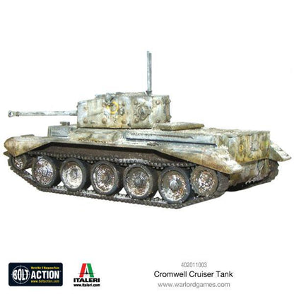 Cromwell Cruiser Tank - Bolt Action 28mm - widok z lewego boku whitewash kamuflaż zimowy weathering - Warlord Games