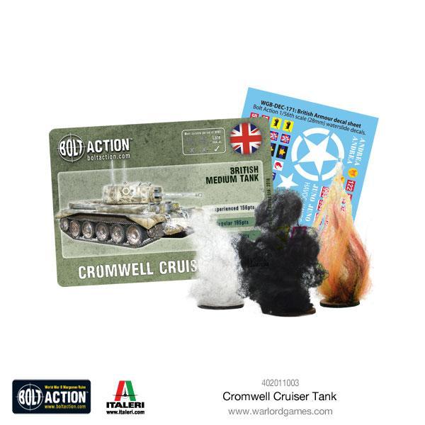 Cromwell Cruiser Tank - Bolt Action 28mm - zawartość pudełka kalkomanie znaczniki uszkodzeń karty statystyk - Warlord Games