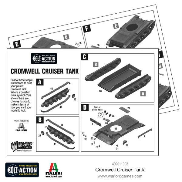 Cromwell Cruiser Tank - Bolt Action 28mm - instrukcja montażu schemat części kadłub gąsienice wieża - Warlord Games