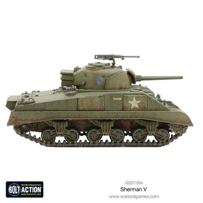 Sherman V M4A4 - Bolt Action 28mm - widok z prawego boku olive drab gąsienice white star marking - Warlord Games