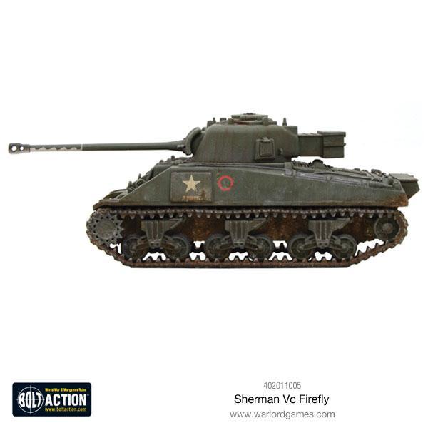 Sherman Firefly Vc - Bolt Action 28mm - widok z prawego boku olive drab długie działo 17-pdr gąsienice - Warlord Games