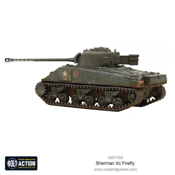 Sherman Firefly Vc - Bolt Action 28mm - widok z przodu olive drab długie działo 17-pdr white star weathering - Warlord Games