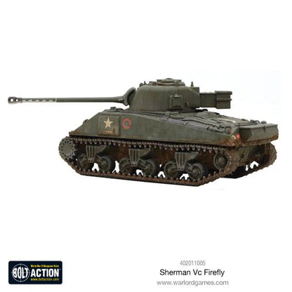Sherman Firefly Vc - Bolt Action 28mm - widok z przodu olive drab długie działo 17-pdr white star weathering - Warlord Games