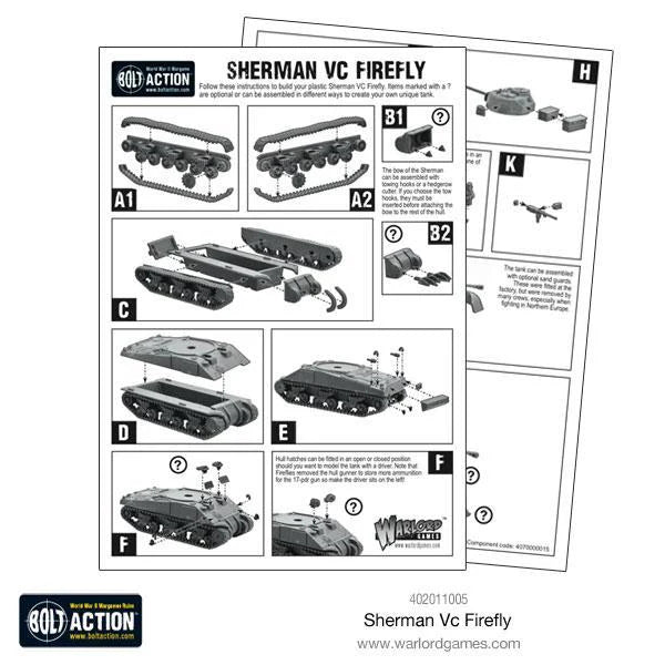 Sherman Firefly Vc - Bolt Action 28mm - instrukcja montażu schemat części kadłub gąsienice wieża 17-pdr - Warlord Games