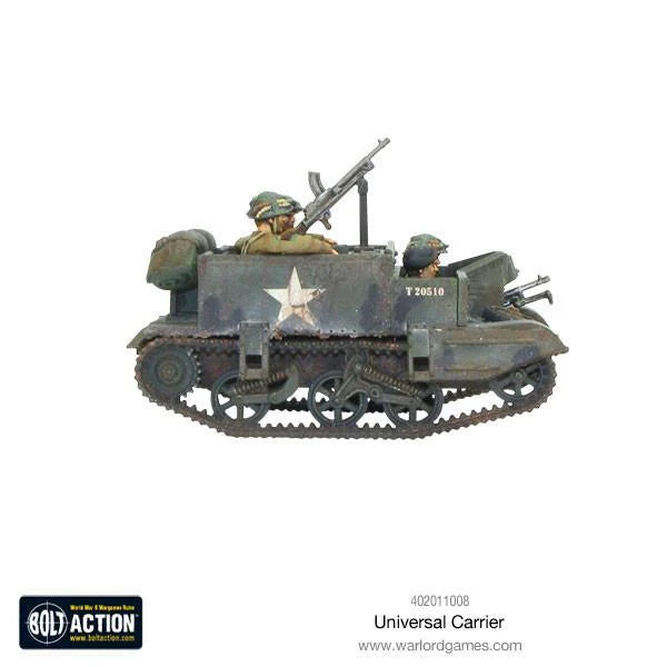 Universal Carrier Bren Carrier - Bolt Action 28mm - widok z boku załoga driver gunner white star kamuflaż - Warlord Games