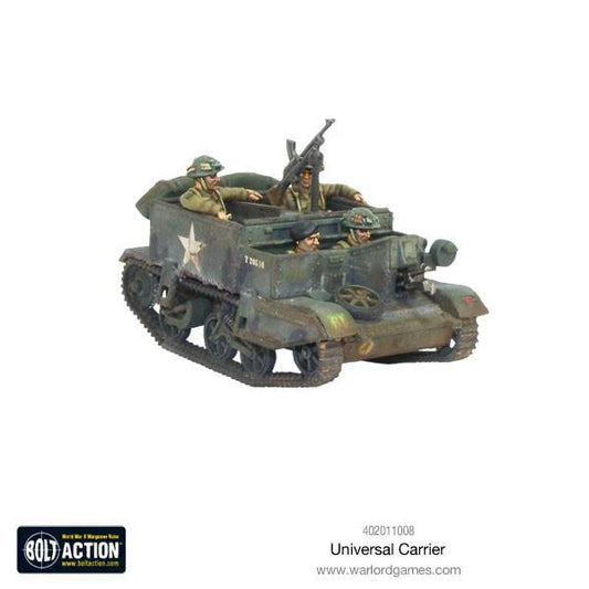 Universal Carrier Bren Carrier - Bolt Action 28mm - widok z przodu załoga Bren gun white star gąsienice - Warlord Games