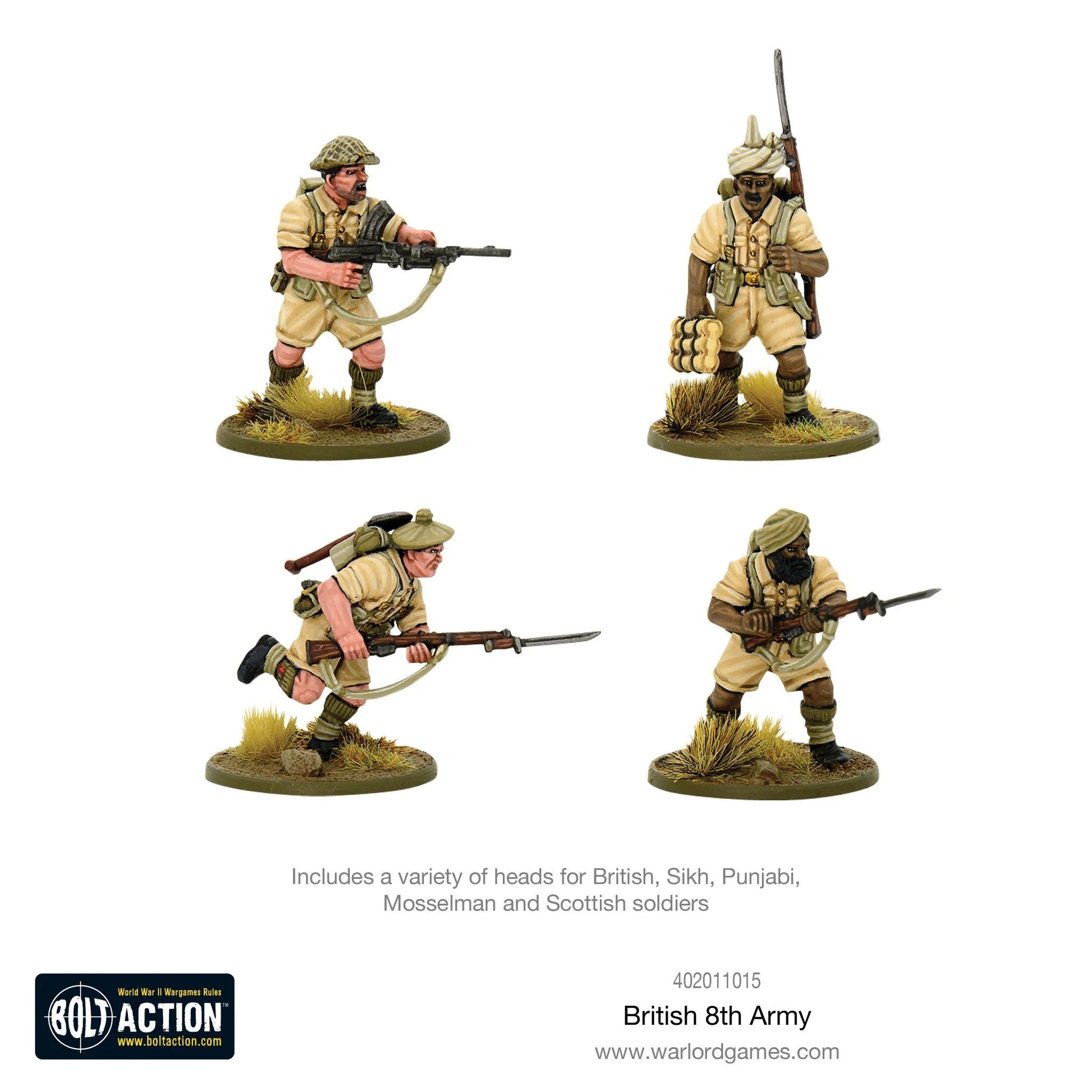 British 8th Army Platoon - Bolt Action 28mm - figurki Commonwealth Sikh Punjabi szkockie turbany - Warlord Games