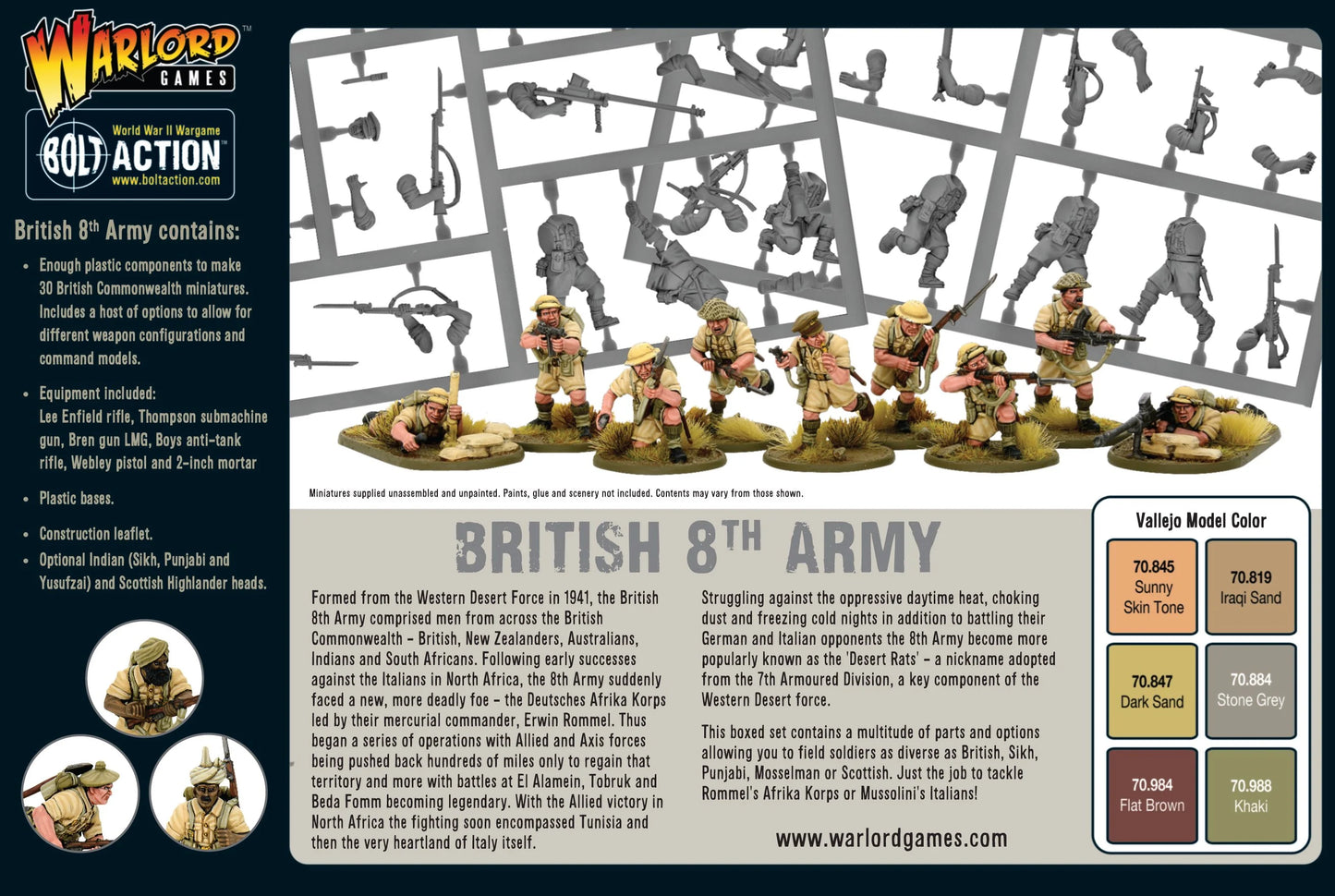 British 8th Army Platoon - Bolt Action 28mm - pudełko 30 figurek plastikowych Desert Rats Commonwealth - Warlord Games