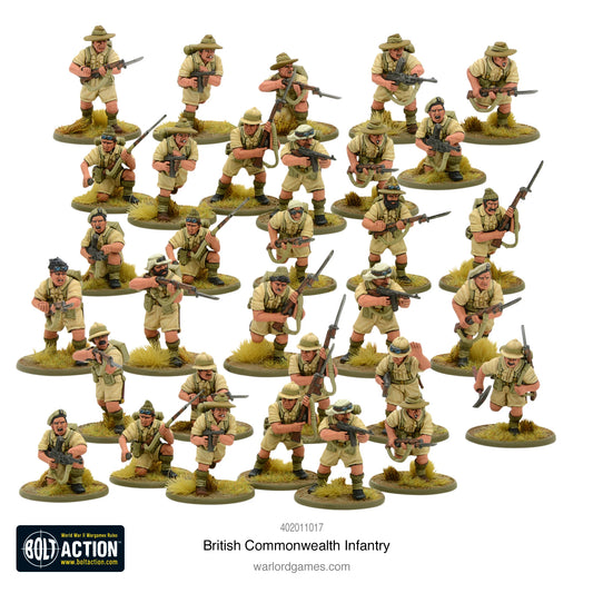 British Commonwealth Infantry - Bolt Action 28mm - 30 figurek pomalowanych slouch hats sun helmets kompletny zestaw - Warlord Games