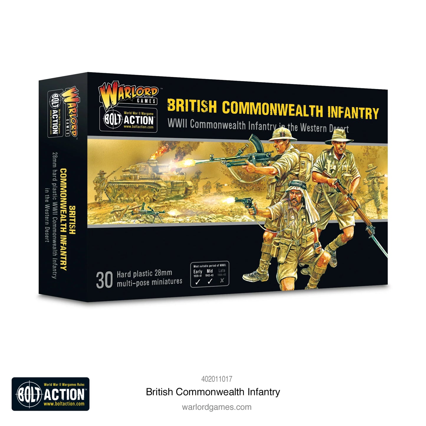 British Commonwealth Infantry - Bolt Action 28mm - pudełko 30 figurek plastikowych Western Desert Commonwealth - Warlord Games