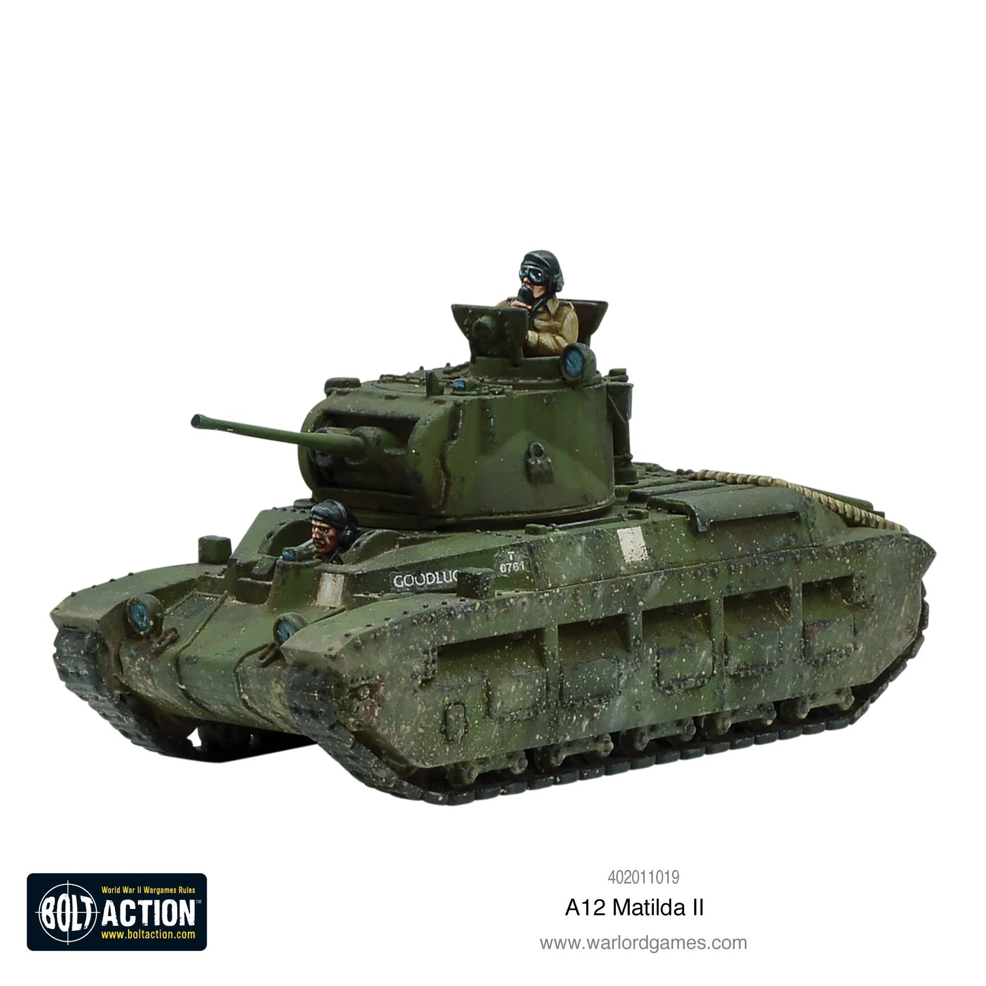 atilda II Infantry Tank - Bolt Action 28mm - widok z przodu 2-pdr gun British green gąsienice - Warlord Games