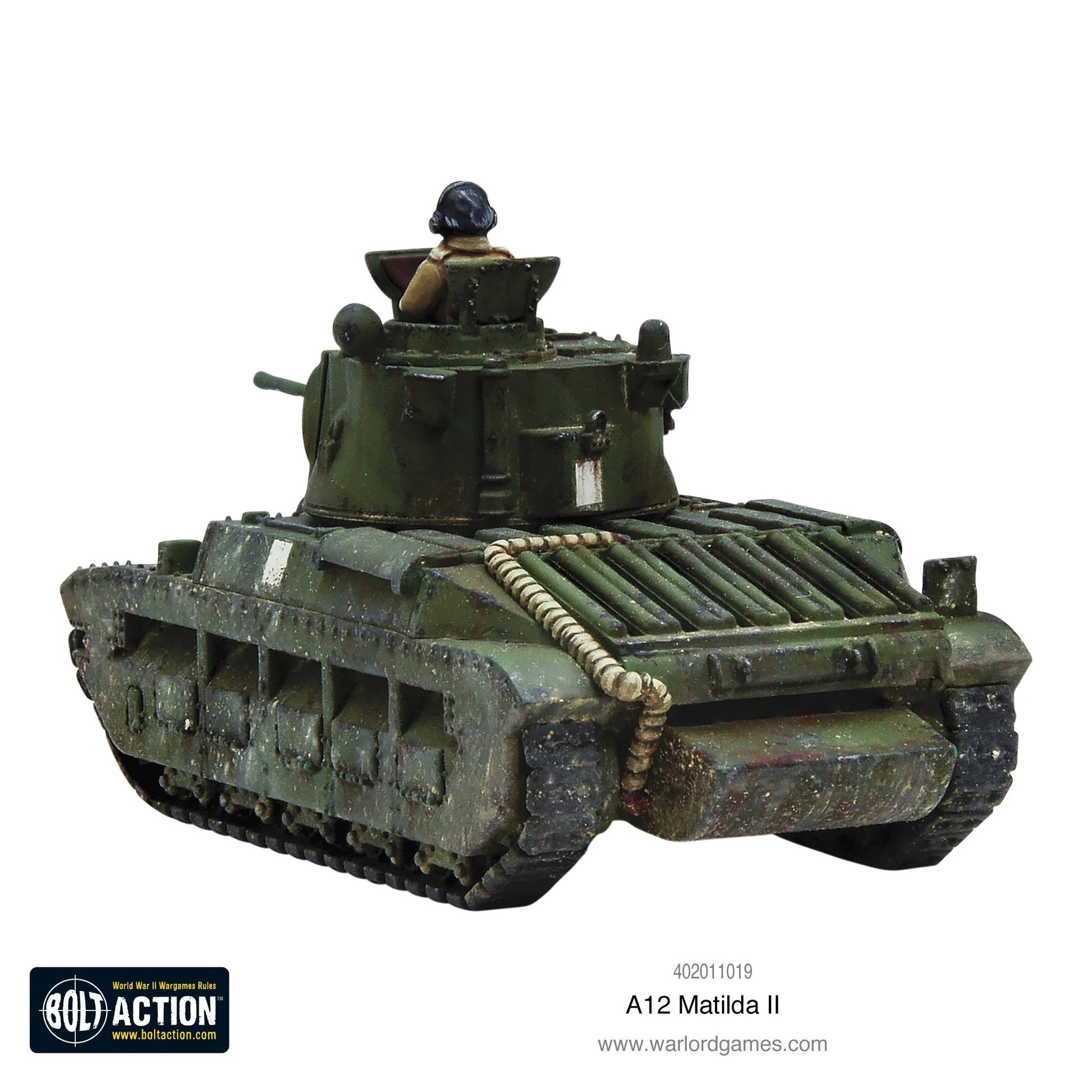 Matilda II Infantry Tank - Bolt Action 28mm - widok z tyłu załoga British green gąsienice gruby pancerz - Warlord Games