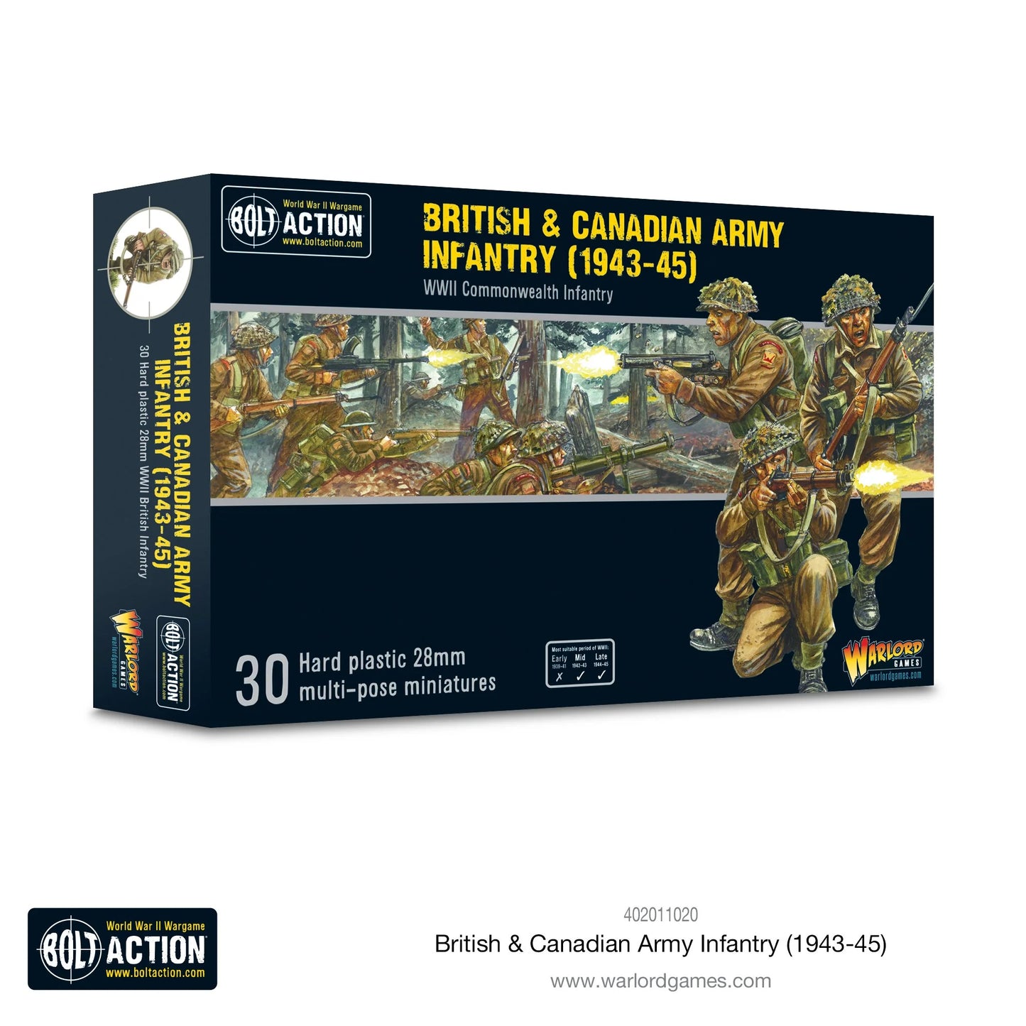 British Canadian Army Infantry 1943-45 - Bolt Action 28mm - pudełko 30 figurek plastikowych Commonwealth - Warlord Games