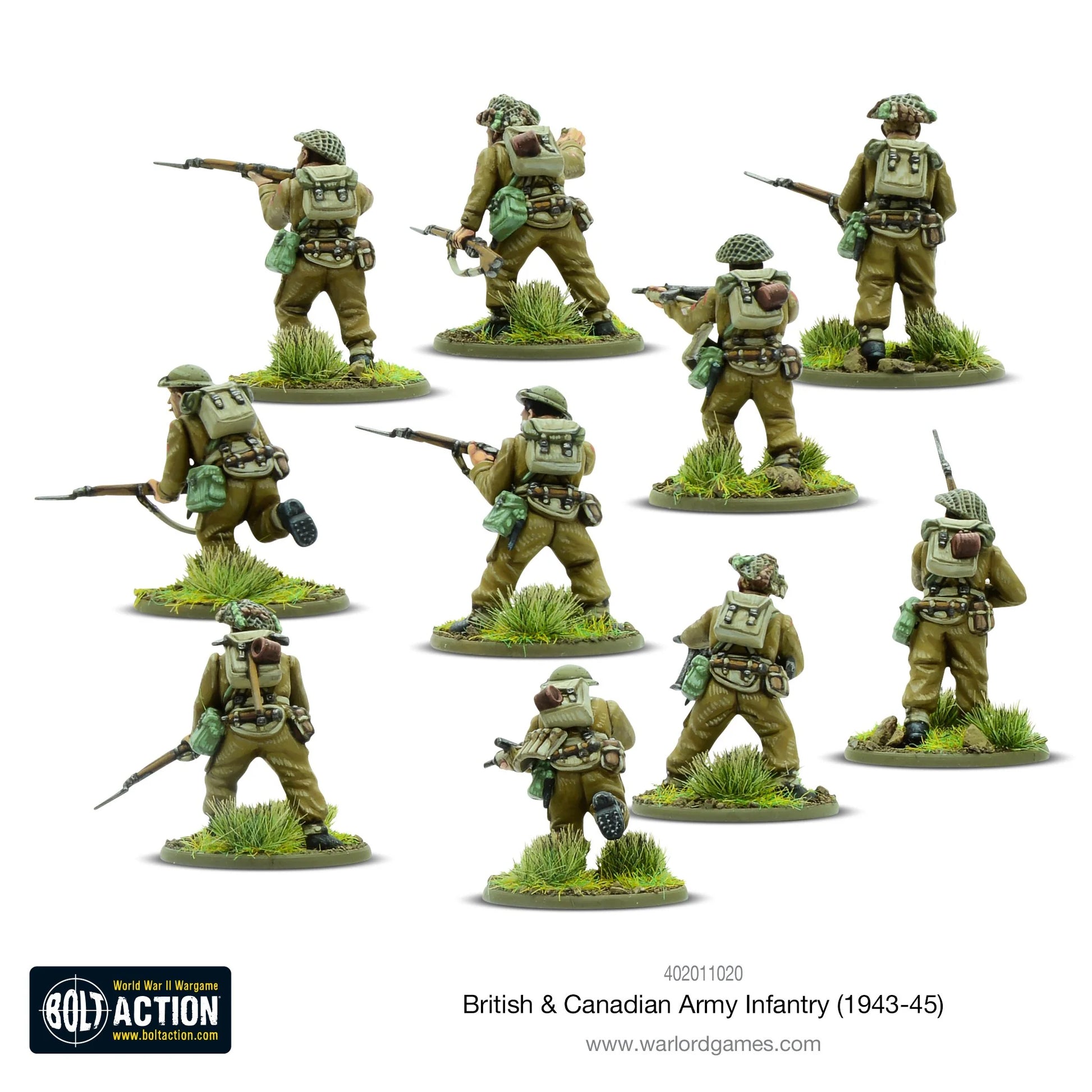 British Canadian Army Infantry 1943-45 - Bolt Action 28mm - grupa piechoty widok z tyłu mundury brytyjskie - Warlord Games