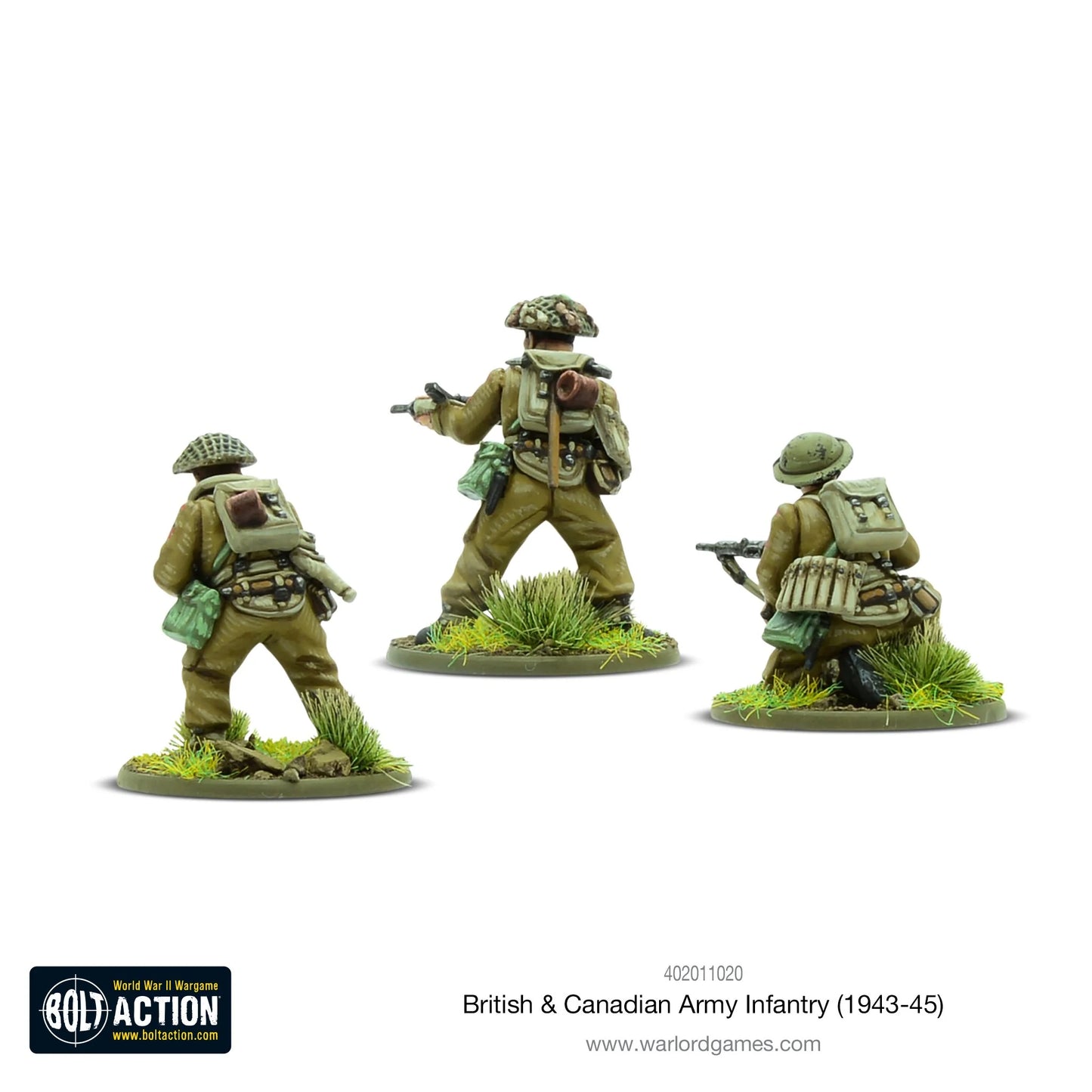 British Canadian Army Infantry 1943-45 - Bolt Action 28mm - zespół Sten gun widok z tyłu wyposażenie - Warlord Games