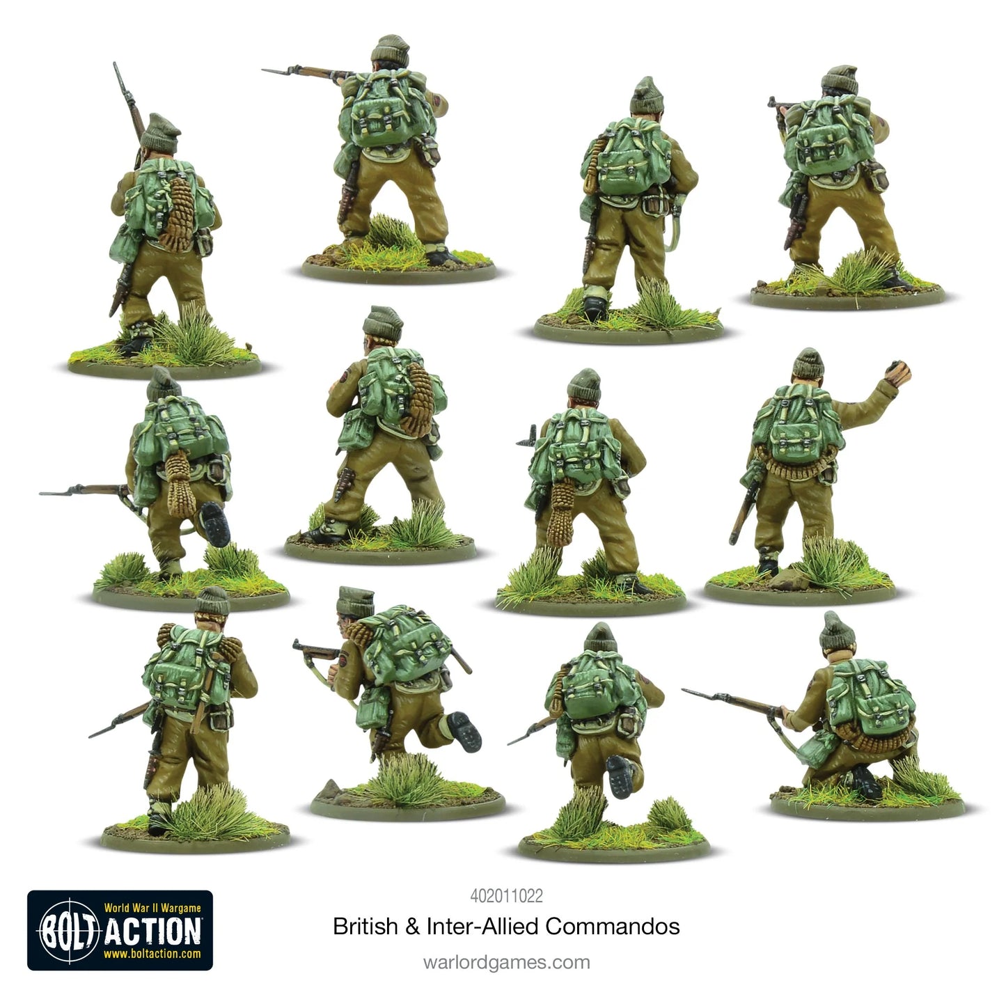 British Inter-Allied Commandos - Bolt Action 28mm - sekcja commandos widok z tyłu plecaki Bergen wyposażenie - Warlord Games
