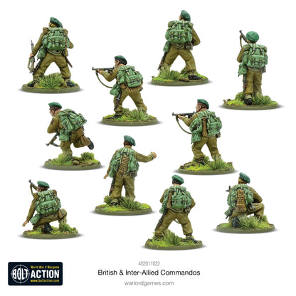 British Inter-Allied Commandos - Bolt Action 28mm - sekcja commandos widok z tyłu berety zielone plecaki Bergen - Warlord Games