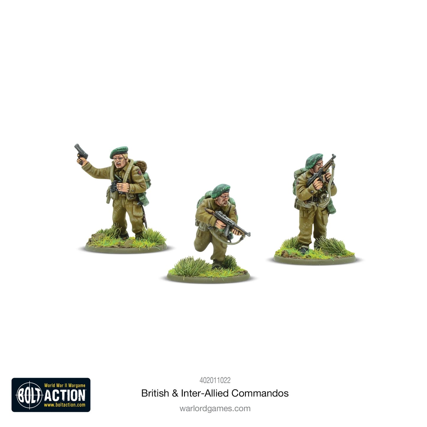 British Inter-Allied Commandos - Bolt Action 28mm - dowódca z pistoletem Sten gun Thompson SMG - Warlord Games