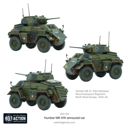 Humber MK IV Armoured Car - Bolt Action 28mm - trzy widoki British green 43rd Wessex Reconnaissance Regiment Europa Północno-Zachodnia 37mm gun - Warlord Games