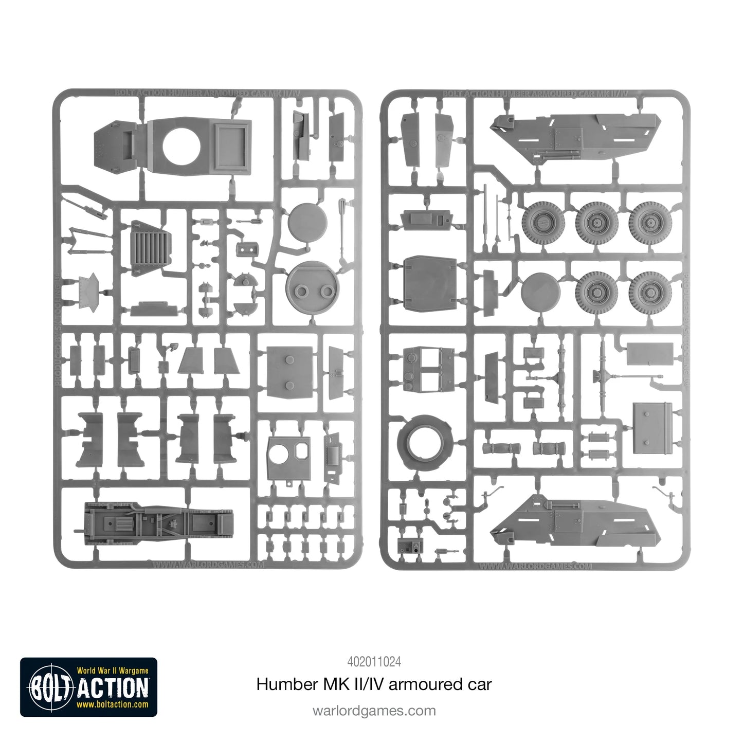 Humber MK II/IV Armoured Car - Bolt Action 28mm - ramki plastikowe sprue kadłub wieża koła części montażowe - Warlord Games