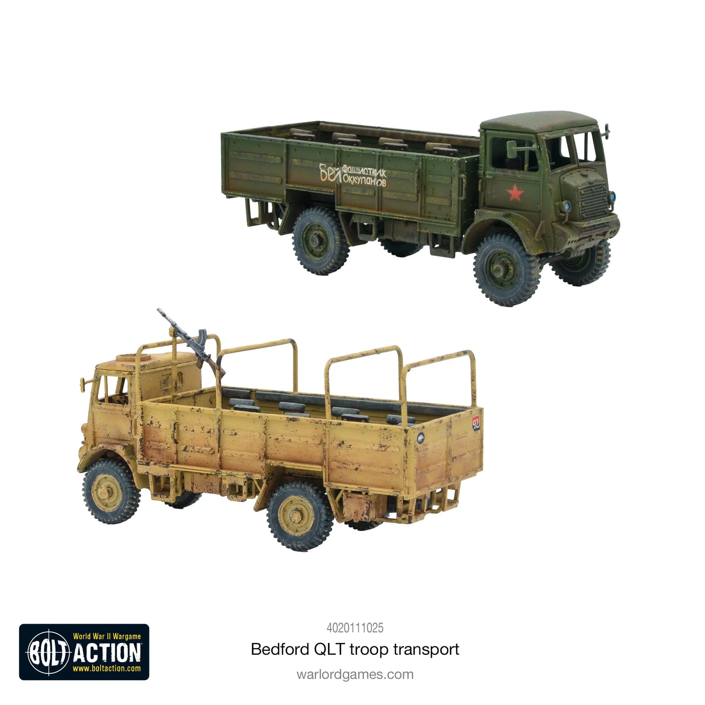 Bedford QLT Troop Transport - Bolt Action 28mm - Soviet green cyrylica red star i kamuflaż pustyni desert sand opcje montażu - Warlord Games