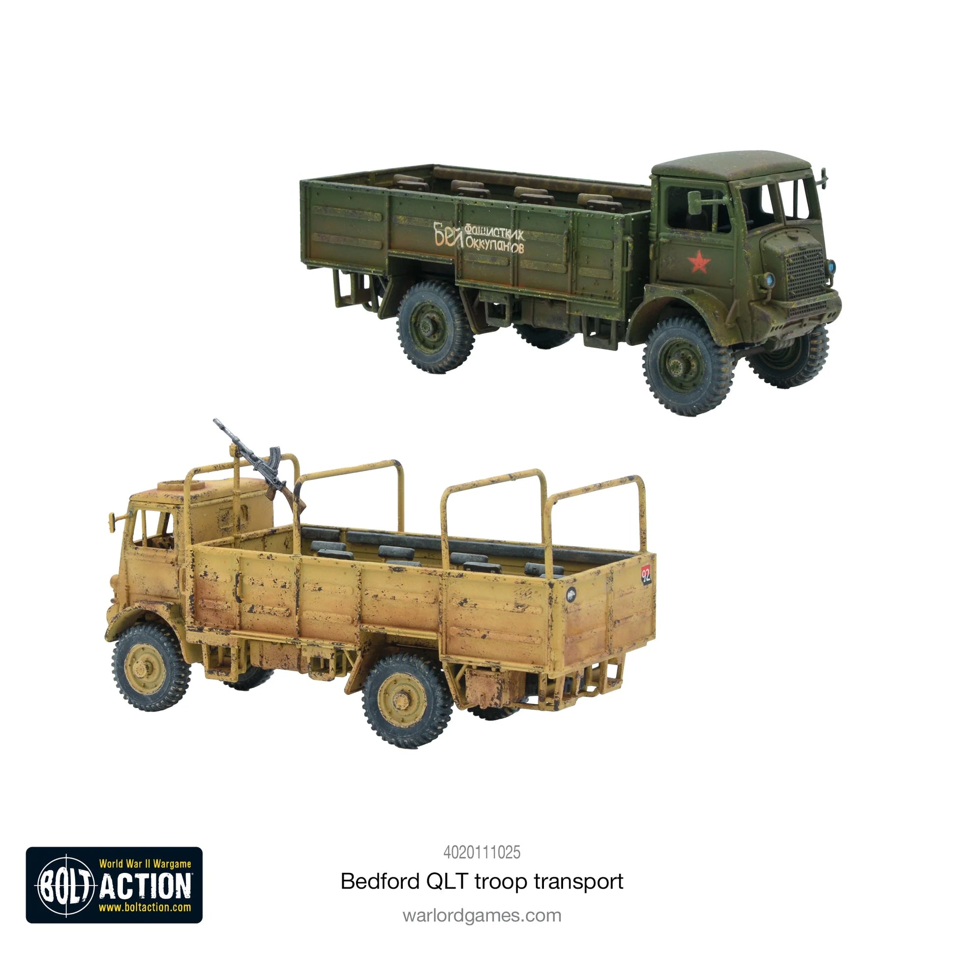 Bedford QLT Troop Transport - Bolt Action 28mm - Soviet green cyrylica red star i kamuflaż pustyni desert sand opcje montażu - Warlord Games